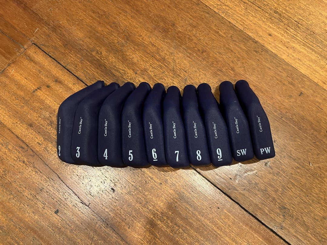 10pc Set Castle Bay Iron Covers (Category: Other Sports Equipment and Supplies) located in Pasig City. Submitted by martin.as (Listing ID 1459620056, Image 1). Description: Brand new & never used Set of 10 Classic Castle Bay Iron Covers - Durable Rubberlike material - Dark Blue shade, water resistant - Full set, but no original packaging RFS: Declutterint.