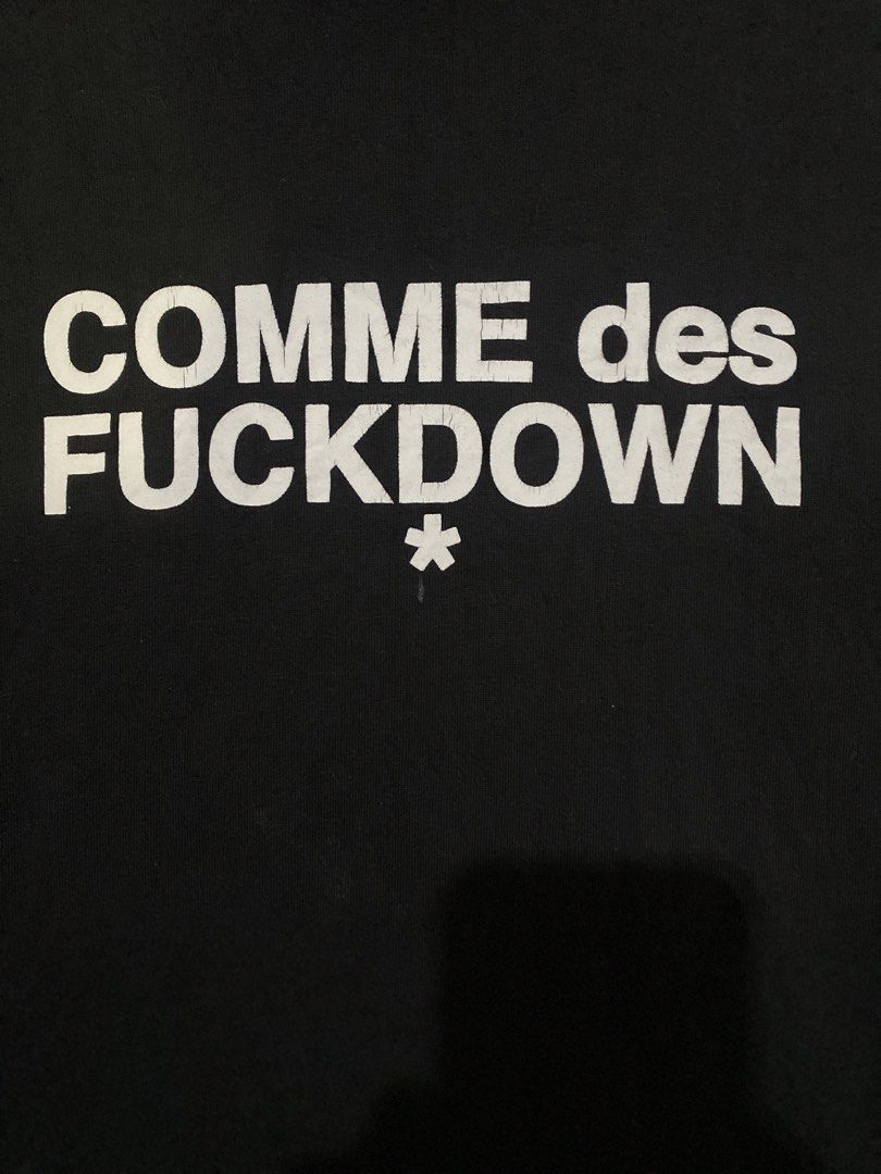 CDG FUCKDOWN (Category: Tshirts & Polo Shirts ) located in San Fernando. Submitted by ayotristan_ (Listing ID 1459650664, Image 2). Description: CDG FUCKDOWN DIMES: 29 x 24 ISSUE: MINIMAL HAIRLINE LEGIT/AUTHENTIC.