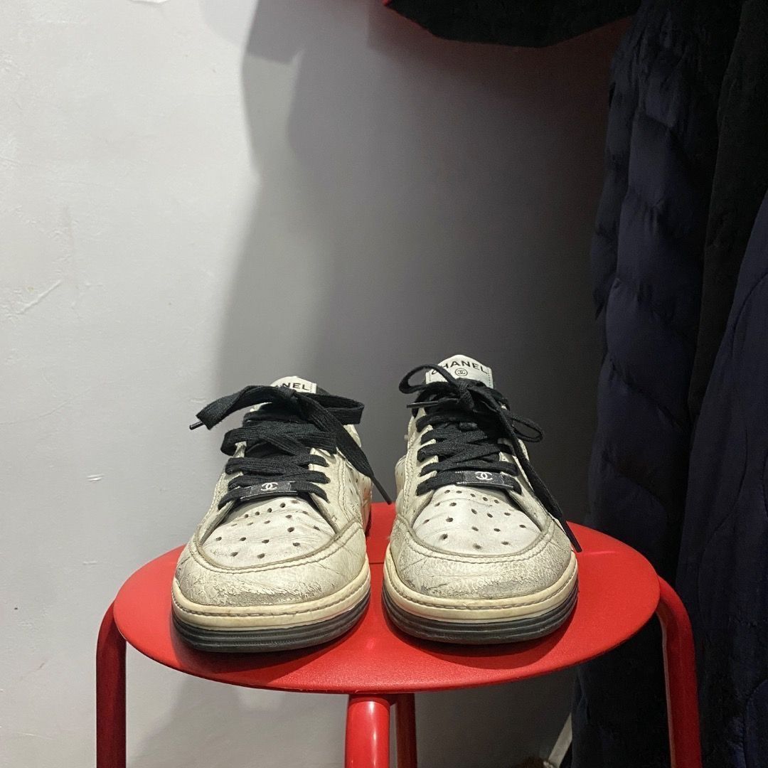 Chanel Calffskin Trainer Sneaker 40 (Category: Sneakers) located in Antipolo. Submitted by bentakahitanoano (Listing ID 1459595486, Image 3). Description: Still in good condition Size 40 fit 7US womens Looks beater but it looks better that way and it gives character Golden goose alternative type shii Normal sign of usage - creases and scuff - heeldrag.