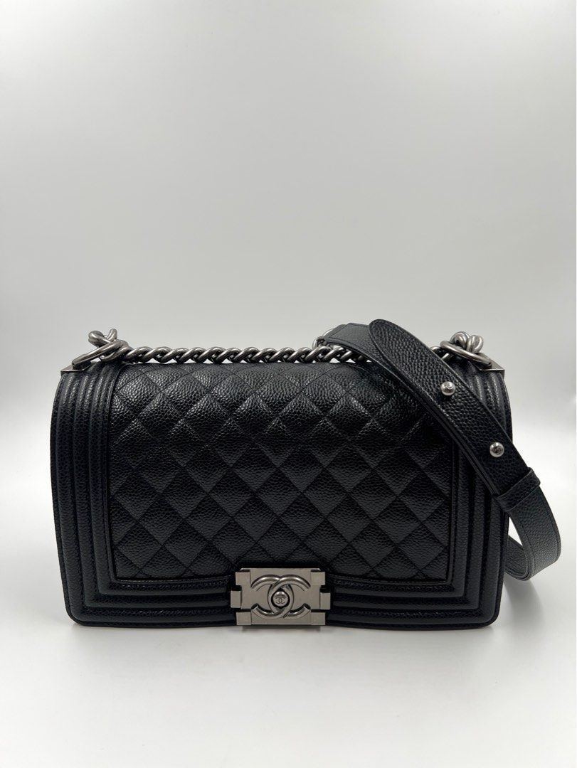 ⚜️Chanel LeBoy Medium bag (Category: Luxury Bags & Wallets) located in Makati City. Submitted by 90sangel (Listing ID 1459518802, Image 2). Description: •Item: Chanel Le Boy bag Classic. Edgy, forever chanel •Size: Medium 🩶🖤 •Condition: Excellent! As New! *Effortlessly Iconic. ✨ Structured, bold, and undeniably chic. 🖤 adds instant attitude to any look—day or night. *Includes store dustbag, cards and paperbag *Box not included from the SALE pr