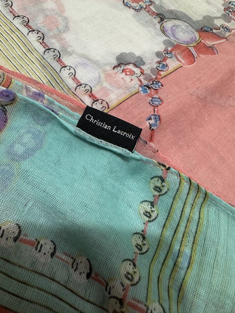 Christian Lacroix super big balabal (Category: Coats, Jackets and Outerwear) located in San Pablo. Submitted by reeys_neen (Listing ID 1459626966, Image 2). Description: Christian Lacroix Big Scarf Size: 74"x42" Almost kumot (single) size Pwede din panlatag ito Kasiya 2 tao (for sharing balabal) Used, kindly manage your expectation.