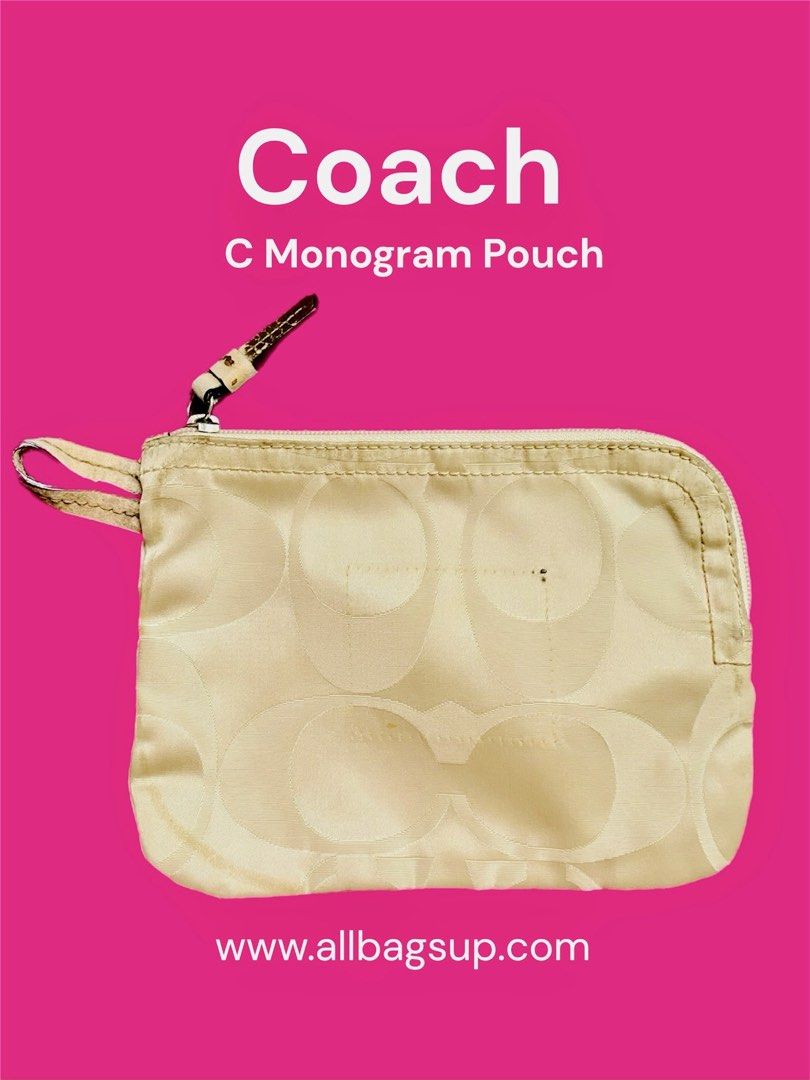 Coach C Monogram Pouch (Category: Luxury Bags & Wallets) located in Caloocan City. Submitted by hardestea2026 (Listing ID 1459672626, Image 1). Description: - Coach C Monogram Pouch - Color: Beige/Cream - Signature C pattern - Zipper closure - Small loop handle - Ideal for organizing small essentials.