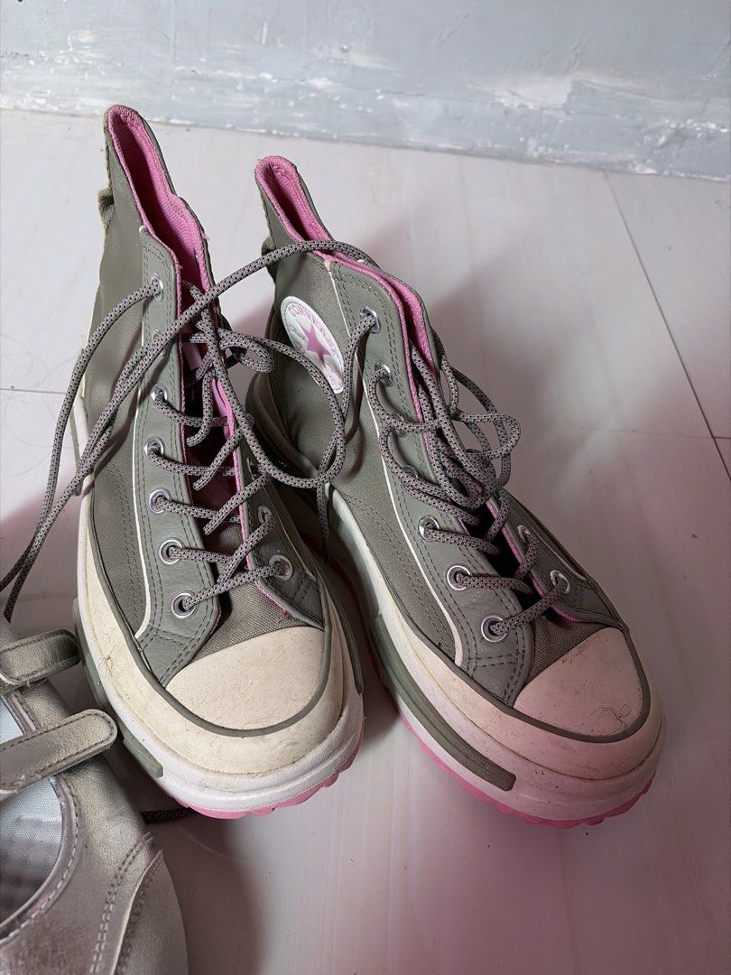 Converse Platform High Top Sneakers Grey Pink (Category: Sneakers) located in Naga. Submitted by han_han07 (Listing ID 1459628505, Image 2). Description: - Grey Converse high tops - Pink accent details - Platform sole for added height - Grey laces - Plenty of wear left - Perfect for everyday casual style needs cleaning .