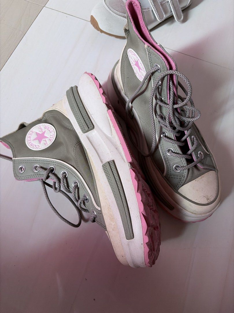 Converse Platform High Top Sneakers Grey Pink (Category: Sneakers) located in Naga. Submitted by han_han07 (Listing ID 1459628505, Image 1). Description: - Grey Converse high tops - Pink accent details - Platform sole for added height - Grey laces - Plenty of wear left - Perfect for everyday casual style needs cleaning .