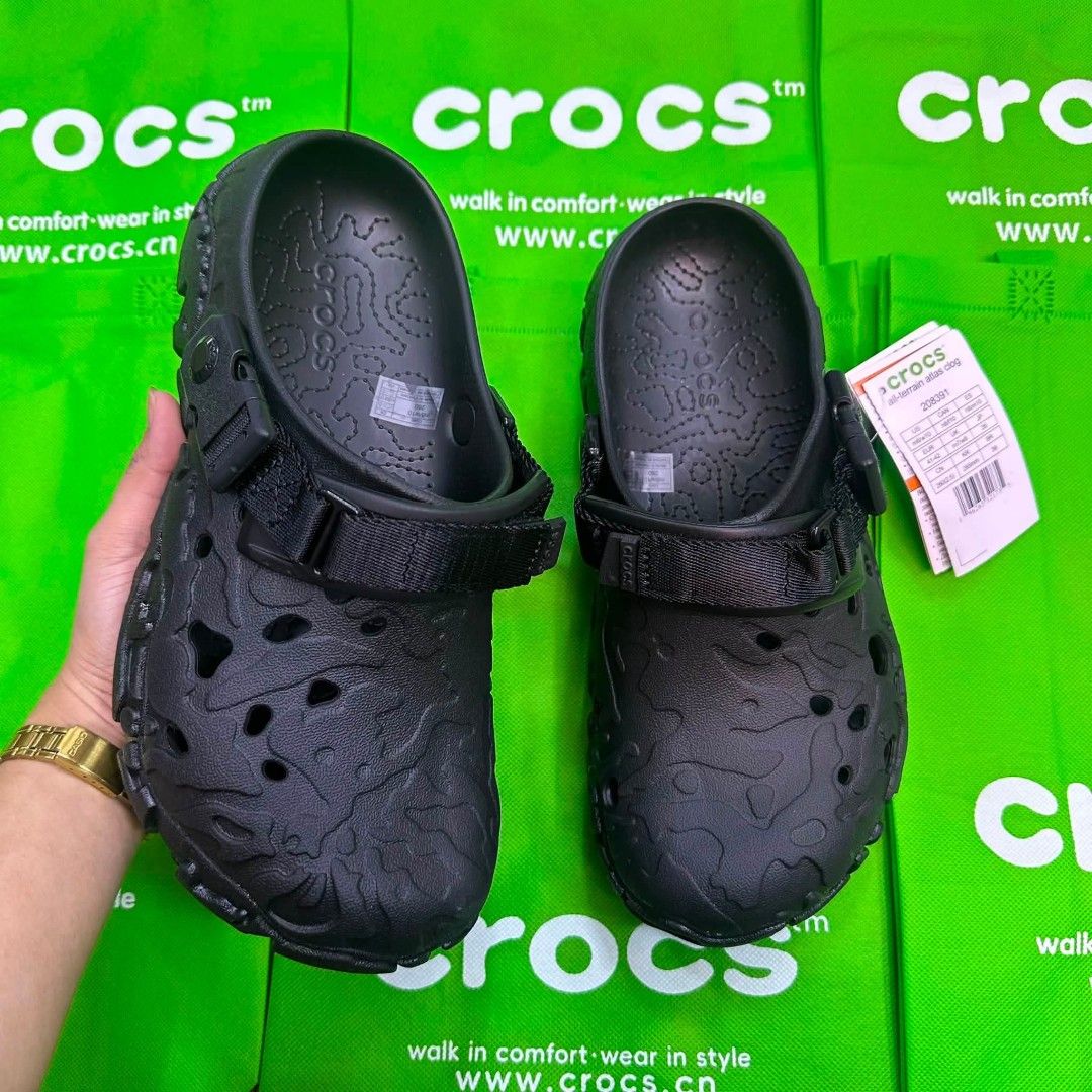 Crocs All-Terrain Clogs - Various Colors (Category: Slippers & Slides) located in Manila. Submitted by ddg_s (Listing ID 1459595025, Image 3). Description: Selling these Crocs All-Terrain Clogs. They have a rugged design with adjustable straps. Available in light grey, beige, black, white with neon green, and olive green. Great for outdoor adventures or casual wear. Comfortable and durable..
