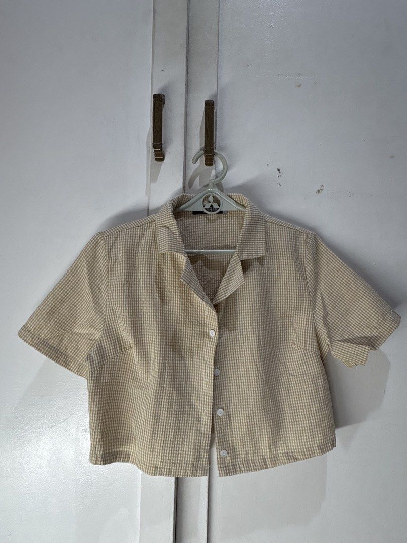Crop Top and Shorts Set (Category: Sets or Coordinates) located in Malabon City. Submitted by julia4a_ (Listing ID 1459601836, Image 1). Description: - Adorable matching set in beige and white gingham. - Cropped short-sleeve top with button-up front. - High-waisted shorts with zipper and button closure. - Comfortable fabric, perfect for casual outings. - Can be worn together as a set or separately..