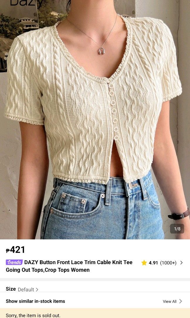 DAZY Button Front Lace Crop Top Beige (Category: Blouses) located in Tarlac. Submitted by prelovedtarlac22 (Listing ID 1459637590, Image 1). Description: DAZY Button Front Lace Crop Top Beige - Size XL on tag, but best fit is Medium - A bit stretchable RFS: Decluttering my closet ❤️ 📍Tarlac based - No COD (Payment First) to avoid being scammed - Shipping fee will be shouldered by the buyer - Once the payment has been received, we will ship the i