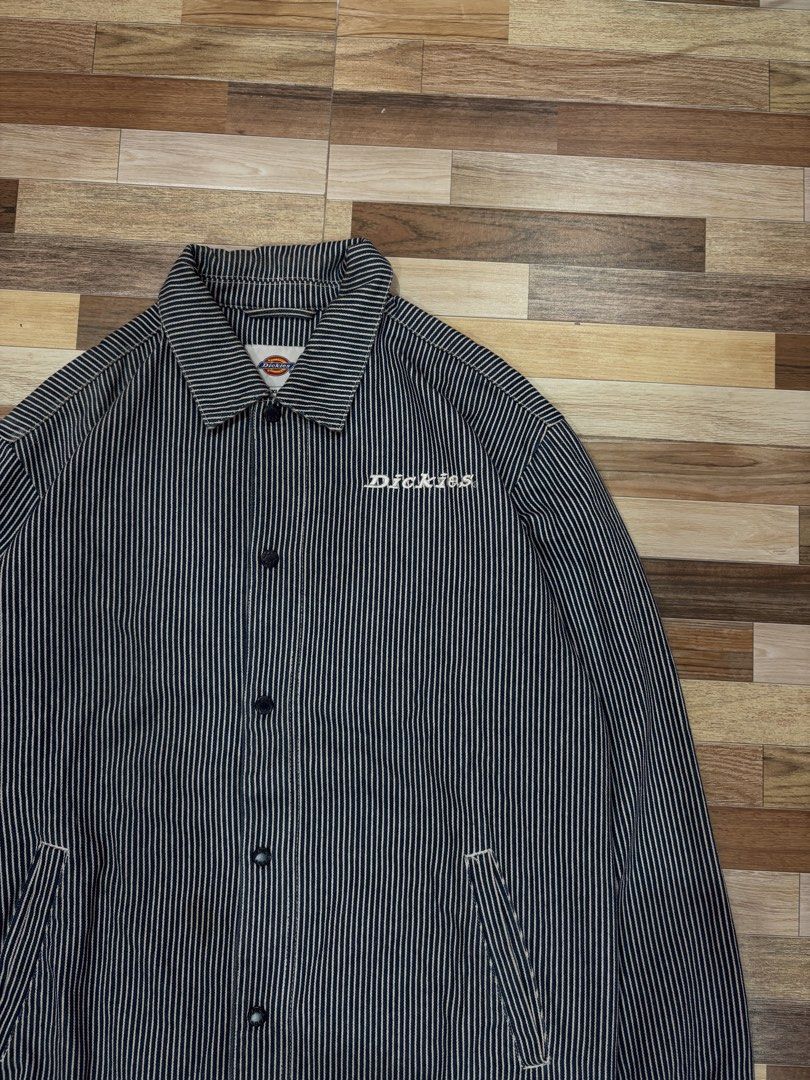 Dickies Pinstripe Work Jacket with Logo (Category: Coats, Jackets and Outerwear) located in Manila. Submitted by lorenzscofield9 (Listing ID 1459624465, Image 3). Description: Dickies Hickory Stripe Coach Jacket Size: XL onTag Width_ 24 Length _28.5 Good condition Dm more details pic Price: 2,000 + sf 📥.