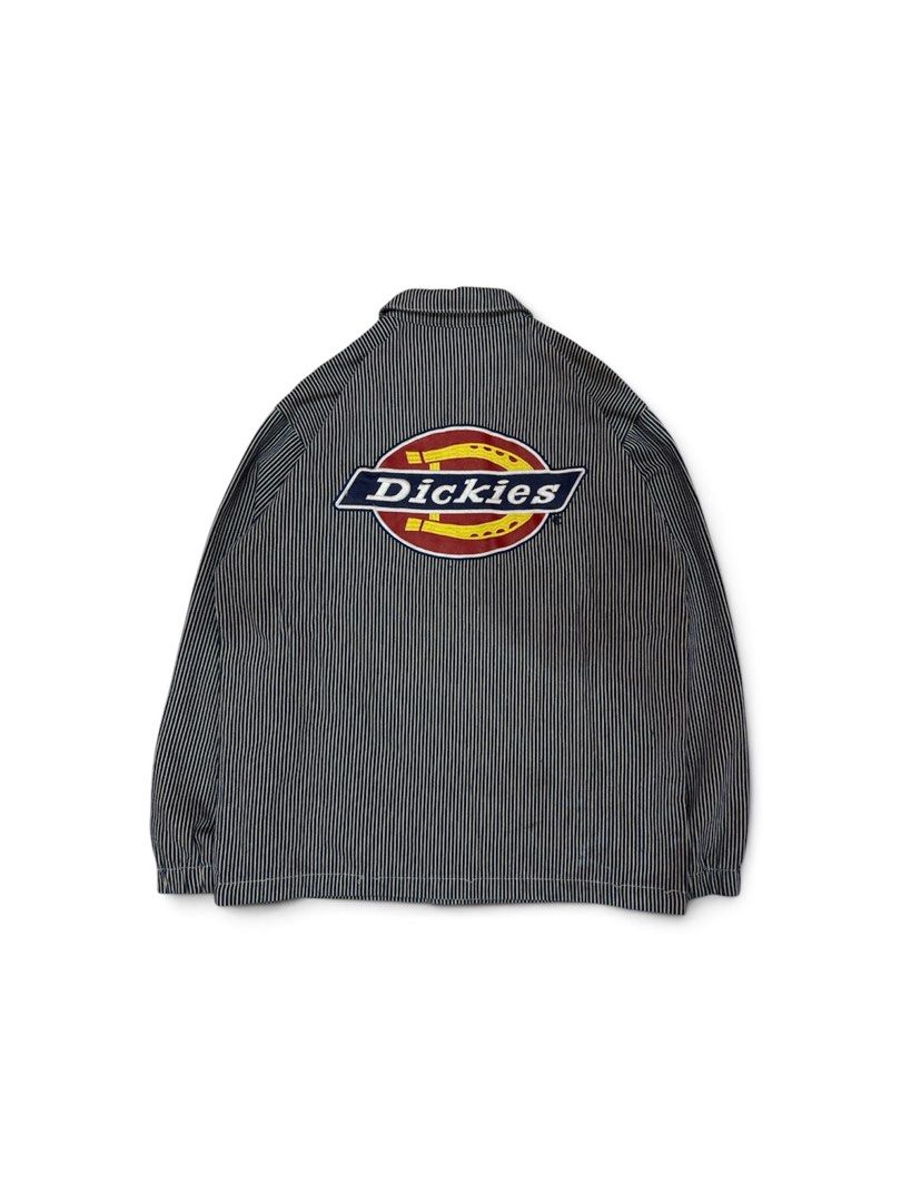 Dickies Pinstripe Work Jacket with Logo (Category: Coats, Jackets and Outerwear) located in Manila. Submitted by lorenzscofield9 (Listing ID 1459624465, Image 1). Description: Dickies Hickory Stripe Coach Jacket Size: XL onTag Width_ 24 Length _28.5 Good condition Dm more details pic Price: 2,000 + sf 📥.