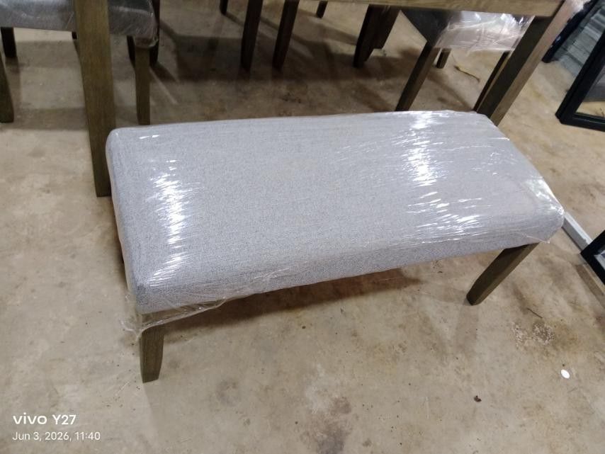 Dining Set with 4 Chairs and Bench (seats 6) (Category: Tables & Sets) located in Silang. Submitted by skylab143 (Listing ID 1459556509, Image 2). Description: - Elegant marble top dining table - Includes 4 comfortable upholstered chairs - Matching upholstered bench included - Chic light grey fabric on chairs and bench - Sturdy wooden table legs - Ideal for your dining room or cozy kitchen nook Location: Alfonso, Tagaytay.