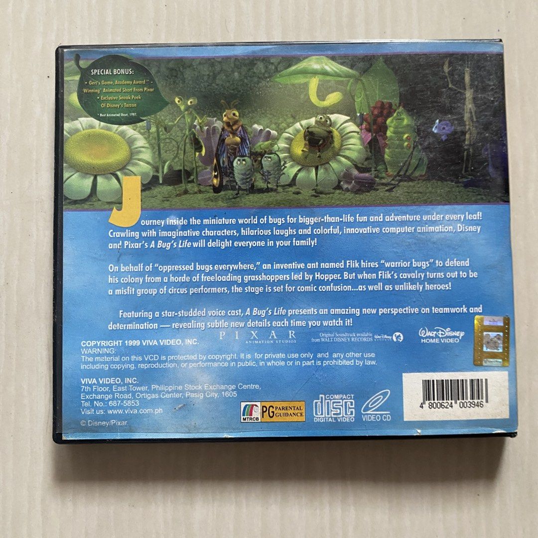 Disney Pixar A Bug's Life VCD (Category: CDs & DVDs) located in Dasmarinas. Submitted by pb_declutters (Listing ID 1459543703, Image 3). Description: ✨ WELCOME! PLEASE READ BEFORE MAKING AN OFFER: 📌 Availability: All items listed are AVAILABLE unless marked as sold or deleted. No need to ask "Is this available?" 📍: San Agustin II, Dasmariñas City, Cavite 💵: GCash Only (Strictly Payment First) 🛵 Shipping Options: - J&T Express (Mondays) - Lala