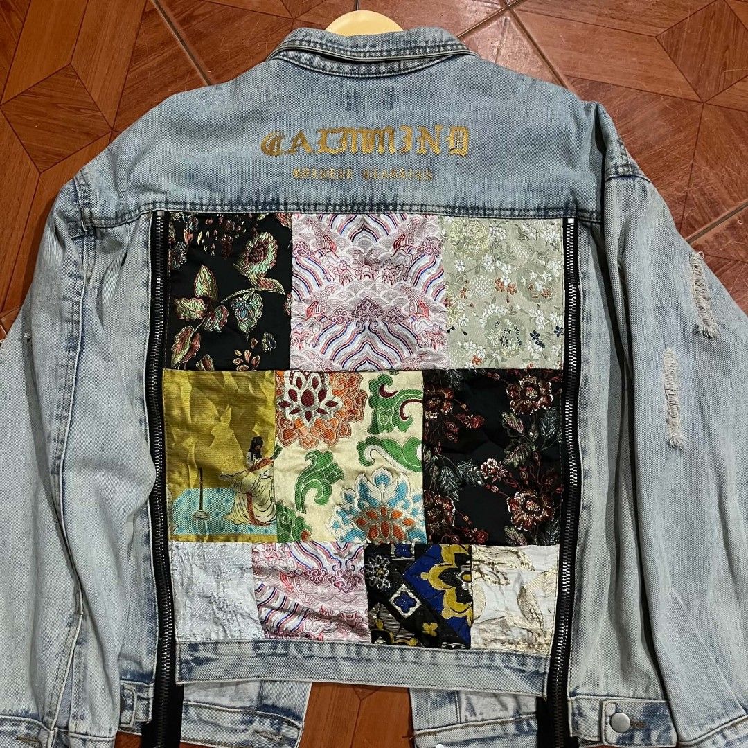 Distressed Calm Mind "Chinese Classics"Denim Jacket (Category: Coats, Jackets and Outerwear) located in Pasig City. Submitted by mavsthrift (Listing ID 1459615477, Image 1). Description: Distressed Calm Mind "Chinese Classics"Denim Jacket - Size L - Condition 8/10 - Perfect statement piece for any outfit Ship via J&T, Lalamove or pickup Payment first, Pasig Loc. .