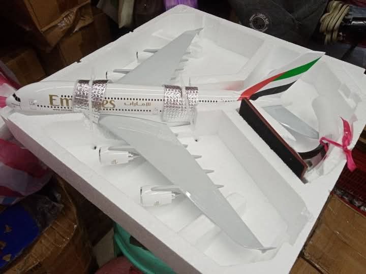 Emirates Airbus A380 Model Airplane (Category: Vehicle & Diecast Models) located in Manila. Submitted by iliasjen3082126 (Listing ID 1459649606, Image 1). Description: - Emirates A380 Model Airplane - Includes display stand - Ideal for collectors and aviation enthusiasts - Brand new, in original packaging (sealed with tape) - Box shows some signs of wear due to storage.
