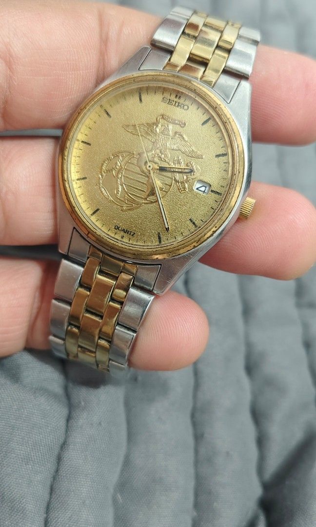 Extremely rare Seiko U.S. Marime Corps (Category: Men's Watches) located in Cebu City. Submitted by aceoftime (Listing ID 1459671252, Image 1). Description: In good working condition 2 tone stainless steel 7N43-9048 Analog quartz movt with date display Clean dial aith embossed USMC logo A great watch for collectors Watch only Our Guarantee: 💯 Authentic All watches are checked by our experienced technician to ensure good functionality Please mana