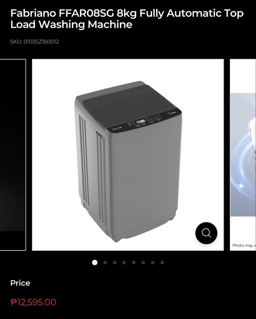 Fabriano 8kg Fully Automatic Top Load Washing Machine (Category: Washing Machines and Dryers) located in Caloocan City. Submitted by ririrainnn (Listing ID 1459688464, Image 1). Description: Fabriano 8kg Fully Automatic Top Load Washing Machine ❗️SRP: ₱12,595 On hand and ready for delivery! 📦🚚 Originally bought para sa condo, but ended up purchasing new ones because these took too long to arrive. 😅 Brand new, unused, and kayo pa mismo mag-uunb