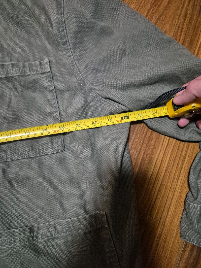 Fatigue chore jacket (Category: Coats, Jackets and Outerwear) located in Baguio. Submitted by PaulSB.2600 (Listing ID 1459530356, Image 3). Description: - Olive green utility jacket - Button-up front with four pockets - Long sleeves with button cuffs - Sturdy material, great for layering - Measurements provided in photos comes with extra button.