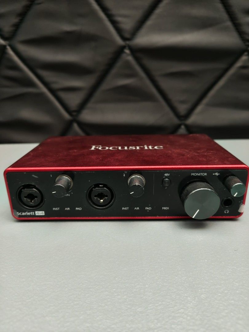 Focusrite Scarlett 4i4 Audio Interface (Category: Other Audio Equipment) located in Manila. Submitted by jimbo2003 (Listing ID 1459584540, Image 1). Description: - Focusrite Scarlett 4i4 Audio Interface - Color: Red - Versatile connectivity: Inputs/outputs for microphones, instruments, and line-level devices - MIDI In/Out included - Ideal for recording music or podcasts - Fully functional and in good working condition.
