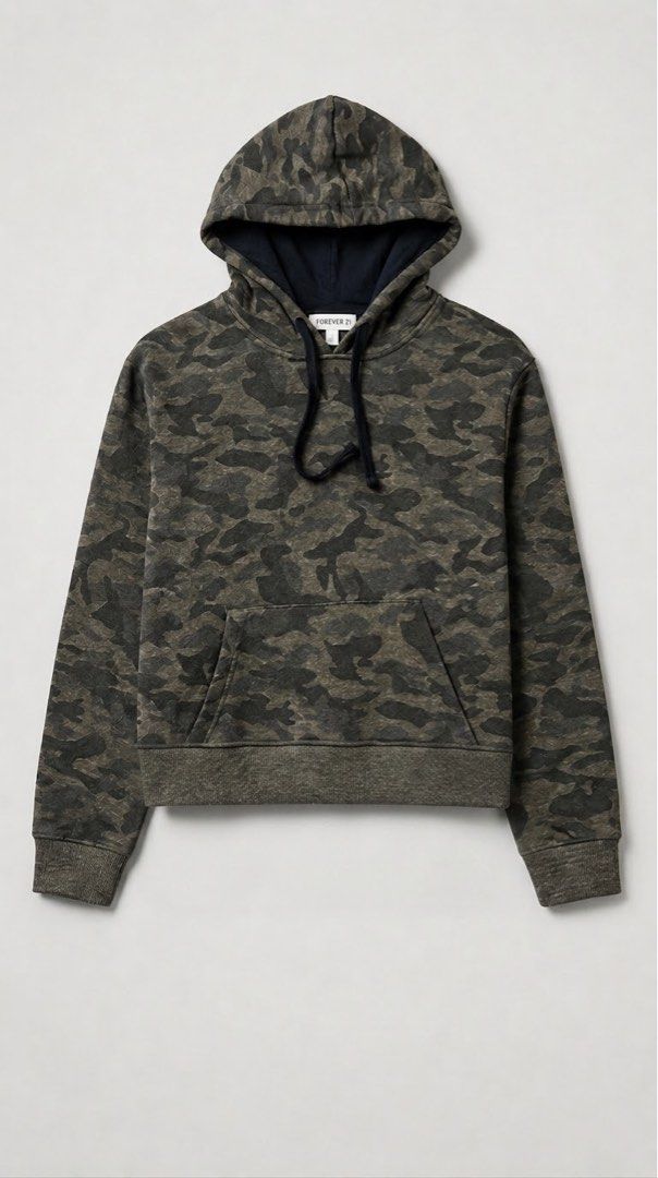 Forever 21 Camouflage Hoodie (Category: Coats, Jackets and Outerwear) located in Manila. Submitted by oja02 (Listing ID 1459242728, Image 1). Description: Forever21 Camou Hoodie Jacket can be crop jacket color: Fatigue/Army green size on tag: US Small with 2 pockets In very good condition Used twice - personal item Thick fabric - super nice in actual Loc: Manila..