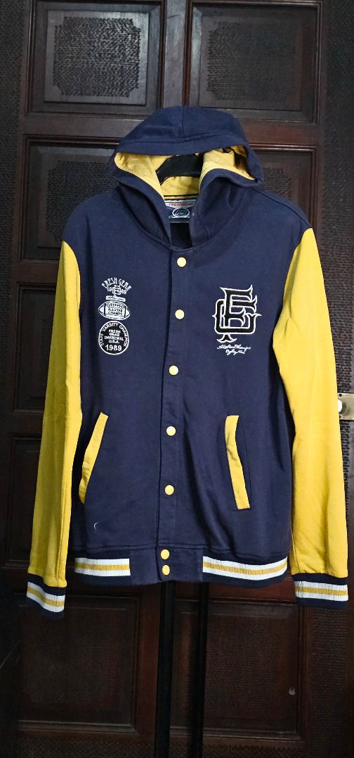 Freshgear Yellow Varsity Jacket (Category: Coats, Jackets and Outerwear) located in Caloocan City. Submitted by weartogo.styling (Listing ID 1459606129, Image 1). Description: Freshgear Yellow Varsity Jacket - ₱399 Small Lightly Used PM for details.