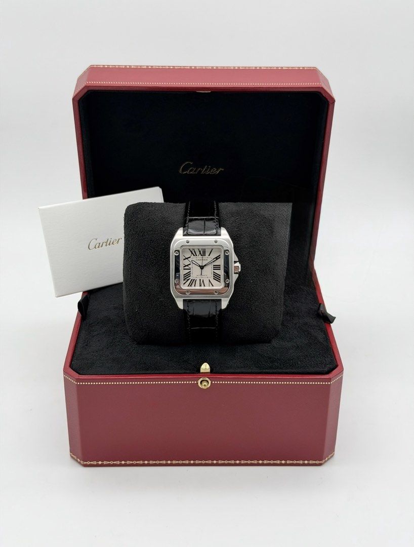 Fullset Cartier Santos 100 Medium Automatic 2014 (Category: Luxury Watches) located in Manila. Submitted by timelesseleganceph (Listing ID 1459541837, Image 2). Description: Fullset Cartier Santos 100 Medium Automatic 2014 Reference 2878 Dated 2014 Size Medium 44.2x35.6mm Automatic Movement Complete/Fullset - Box & Warranty Paper.