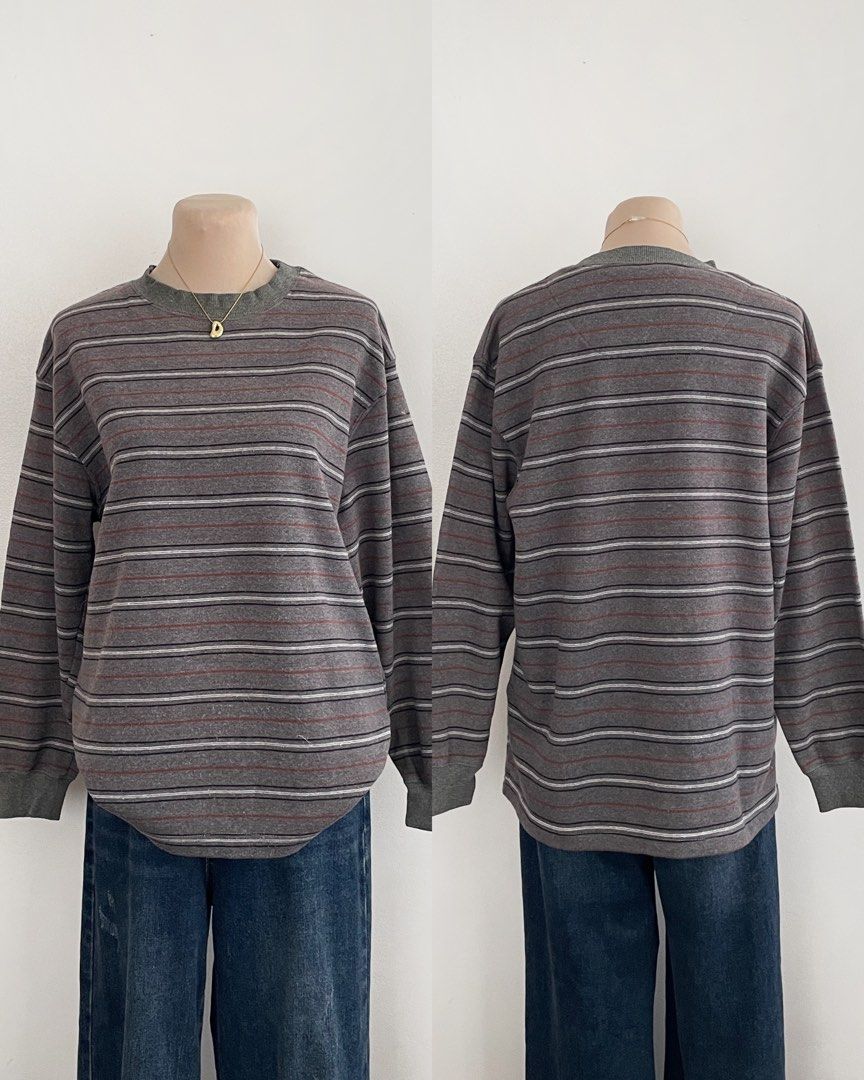 gray stripe long sleeves (Category: Longsleeves) located in Manila. Submitted by spankmemingyu (Listing ID 1459535522, Image 1). Description: s-sl.