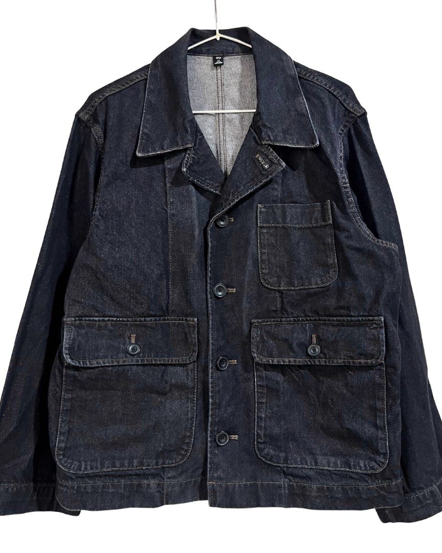 GU Dark Grey Jean Chore Work Jacket (Category: Coats, Jackets and Outerwear) located in Baguio. Submitted by lovelemons (Listing ID 1459541713, Image 1). Description: GU Dark Grey Denim Work Chore Jacket Men's XS on Tag No issues Excellent condition FIXED PRICE.