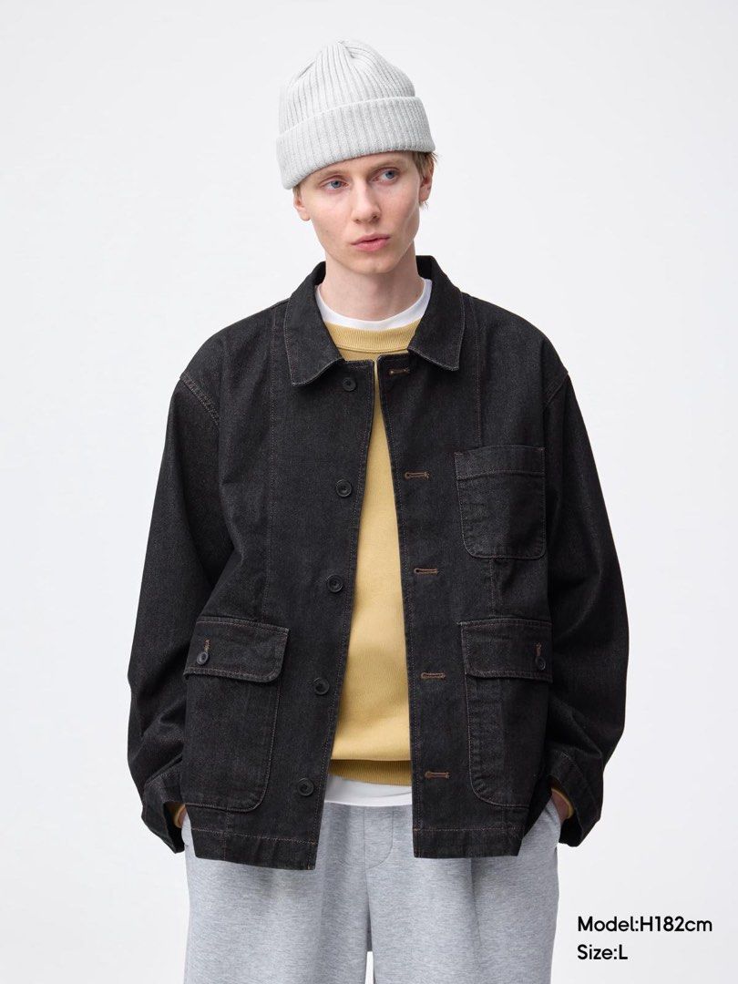 GU Dark Grey Jean Chore Work Jacket (Category: Coats, Jackets and Outerwear) located in Baguio. Submitted by lovelemons (Listing ID 1459541713, Image 3). Description: GU Dark Grey Denim Work Chore Jacket Men's XS on Tag No issues Excellent condition FIXED PRICE.