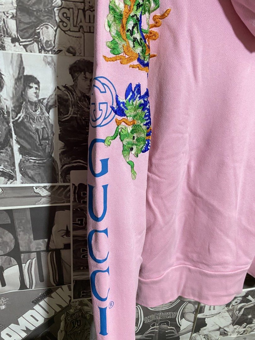 GUCCI DRAGON EMBROIDERED SCRIPT LOGO ON SLEEVES HOODIE (Category: Luxury Apparel) located in Polomolok. Submitted by SafeThrift (Listing ID 1459636245, Image 3). Description: GUCCI DRAGON EMBROIDERED SCRIPT LOGO ON SLEEVES HOODIE EXCELLENT NO ISSUES CUT NECK TAG WITH WASH TAGS AUTHENTIC 9.5|10 COLOR RATE 24 WIDTH 28 LENGTH SMALL ON TAG LARGE FRAME.