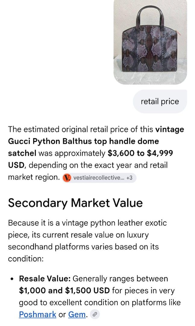 Gucci Python Balthus Dome Satchel Top Handle Bag Authentic💯💯 (Category: Tote Bags) located in Davao. Submitted by SecondhandItems97 (Listing ID 1459578050, Image 3). Description: Medium size Includes Gucci dustbag💯.