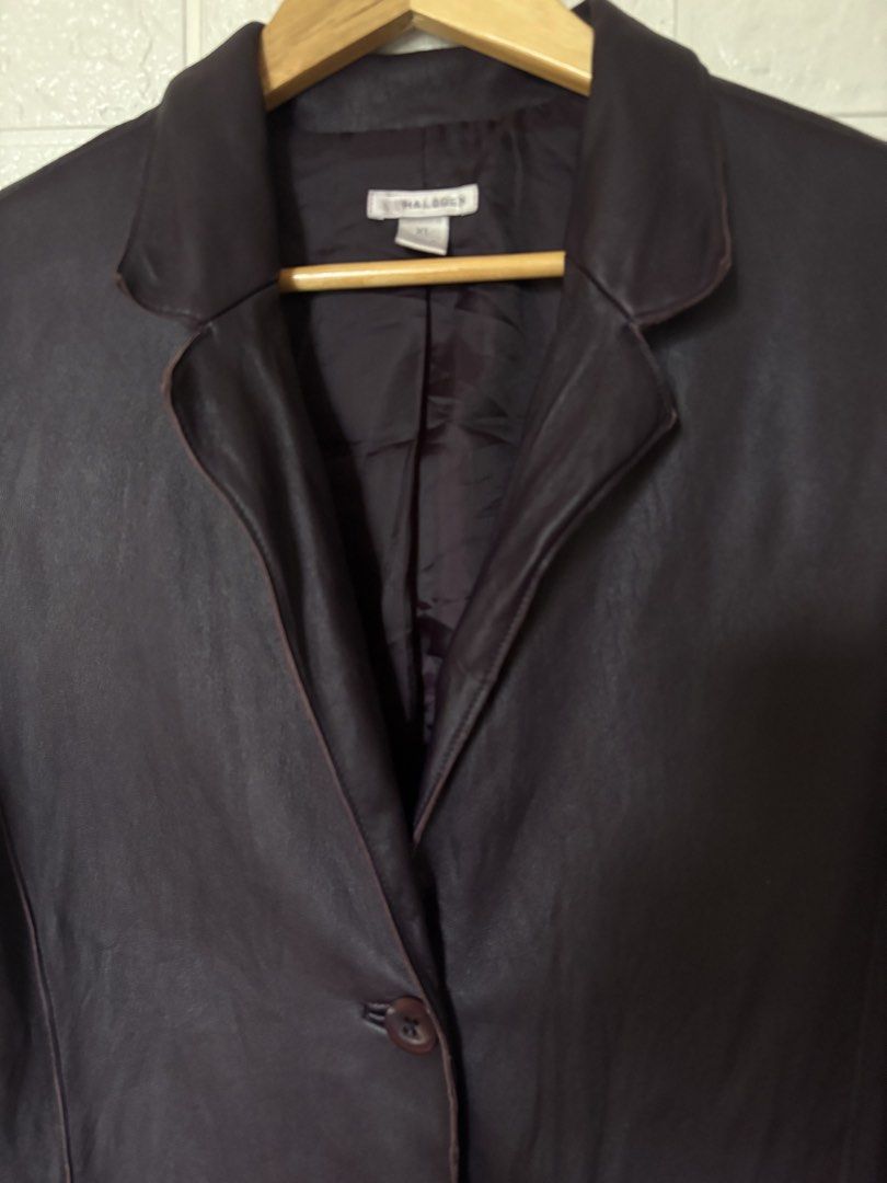 Halogen Women's Leather Jacket (Category: Coats, Jackets and Outerwear) located in Batangas. Submitted by purple_and_orange (Listing ID 1459535864, Image 3). Description: - Brand: Halogen - Color: Deep Purple - Style: Leather Blazer - Closure: Two-button front - Pockets: Two front pockets - Interior: Fully lined - Versatility: Perfect for dressing up or down.