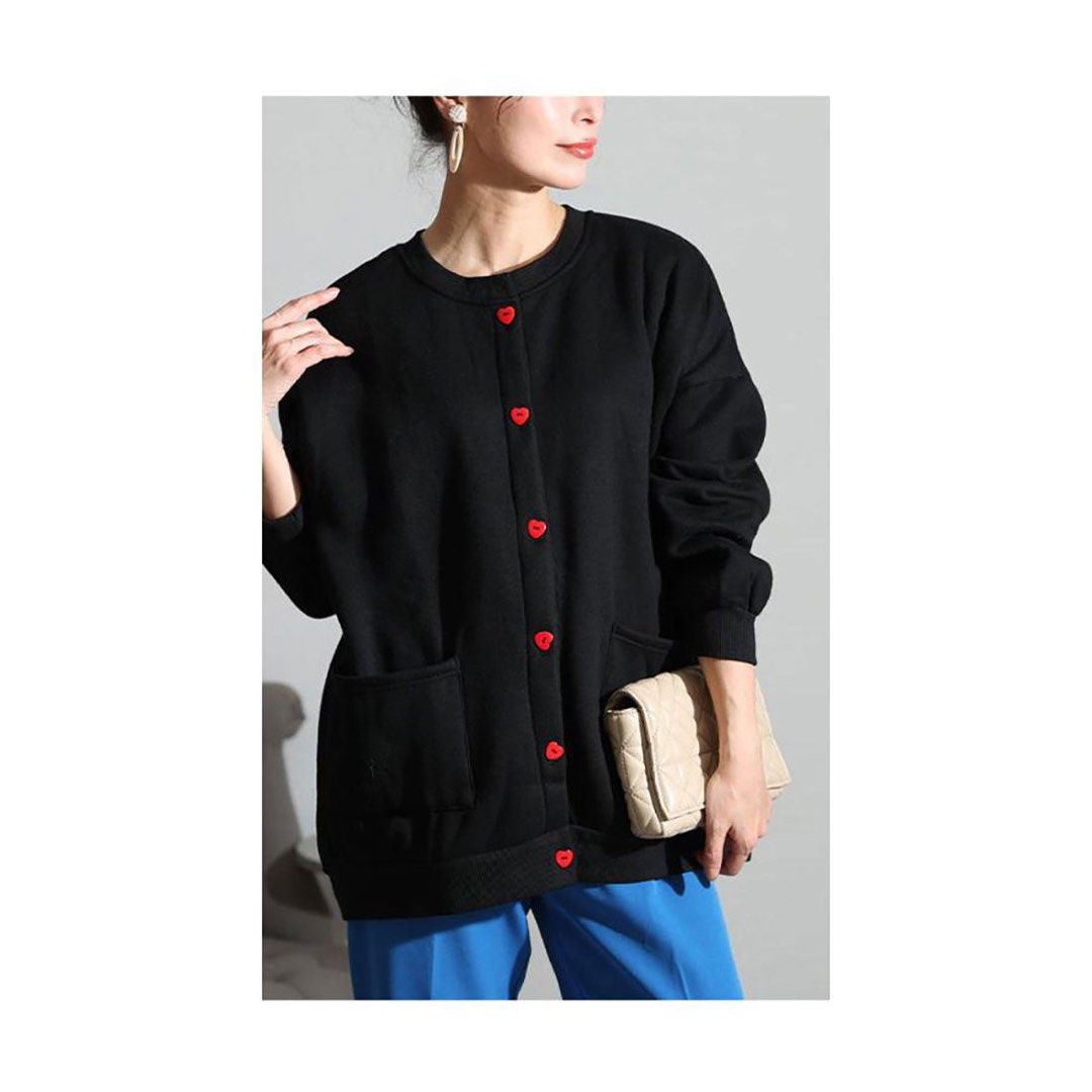 HEART BUTTON CARDIGAN (PLUS-SIZED) (Category: Others Tops) located in Cainta. Submitted by prebyihellop (Listing ID 1459601488, Image 1). Description: Good condition Super good quality cotton Can fit M-2XL Best fit XL.