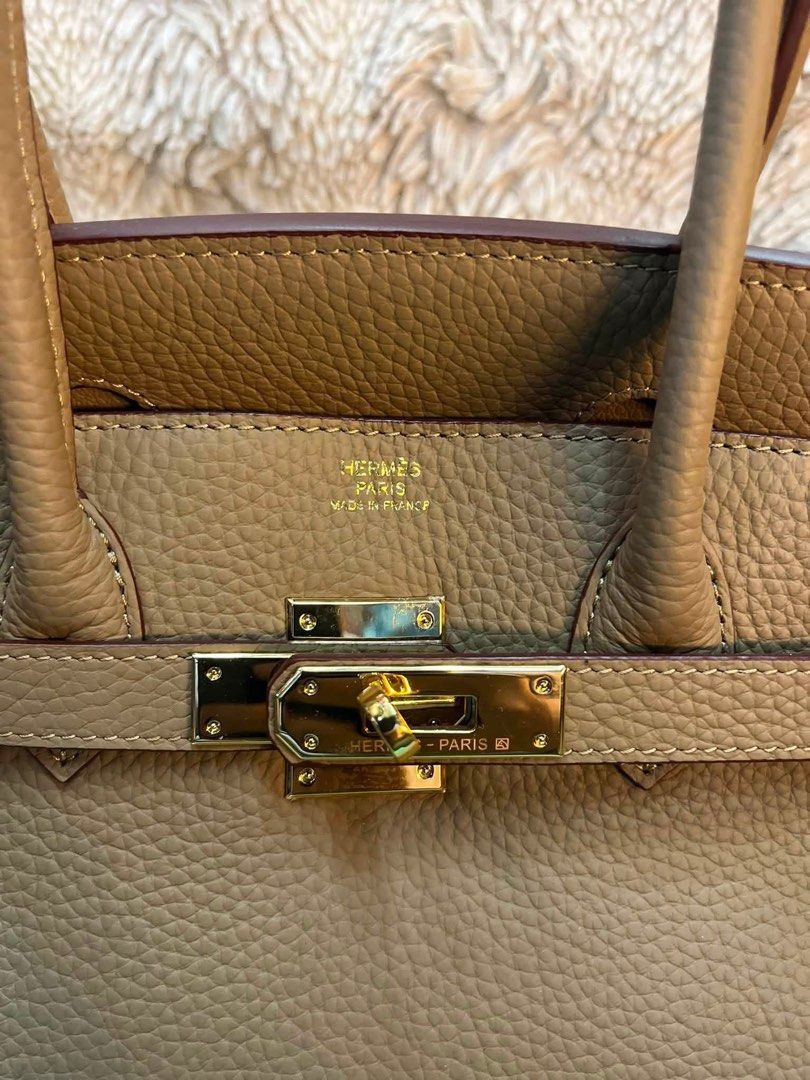 Hermes Birkin Taupe Leather Gold Hardware (Category: Luxury Bags & Wallets) located in San Pedro. Submitted by kianacrngn (Listing ID 1459658257, Image 2). Description: - Authentic Hermes Birkin Bag - Color: Taupe - Material: Pebbled Leather - Hardware: Gold - Origin: Made in France - Features: Timeless, durable, iconic design - Versatile: Suitable for daily use or special occasions.