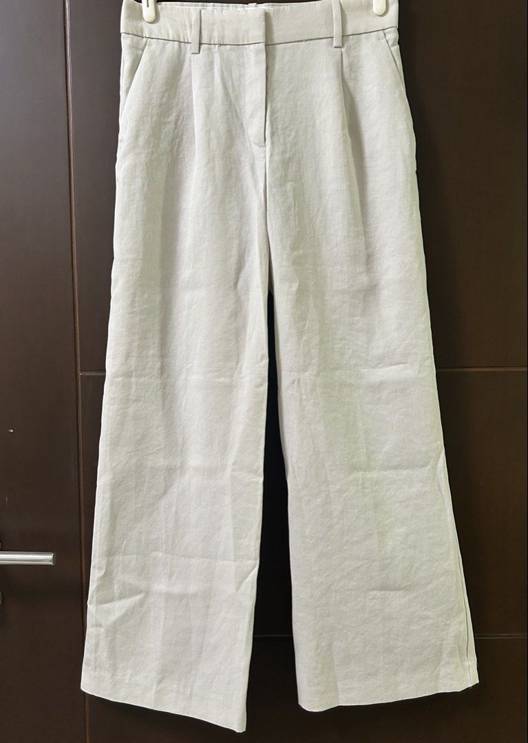 H&M Wide Leg Linen Blend Pants (Category: Other Bottoms) located in Quezon City. Submitted by lynloved (Listing ID 1459528594, Image 3). Description: ⟡ Brand: H&M ⟡ Size: 36, indicated on tag ⟡ No worn photos available, as these clothes no longer fit me. ☆ Measurements when laid flat: Waist: 15" Outseam: 39" Inseam: 29" Front & Back rise: 10" Hip: 19" Thigh: 11" Leg opening: 10" (6).