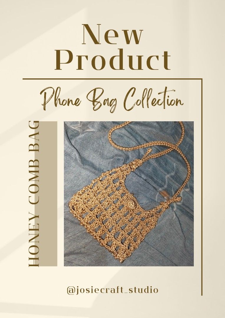 Honey Comb Phone Bag Crochet (Category: Purses & Pouches) located in Manila. Submitted by josie_diy_studio (Listing ID 1459566426, Image 1). Description: Description: Honey Comb Phone bag is a handmade crochet. Can fit a one phone. Size: Height : 11cm (can be stretched upto 12.5cm) Length : 17.5cm (can stretched upto 19cm) Strap: 120cm MOP: GCASH / PAYMAYA MOD: J&T / LBC / OR ANY OTHER OPTIONS BY THE BUYER PRICE: ₱100 (not included the delivery f
