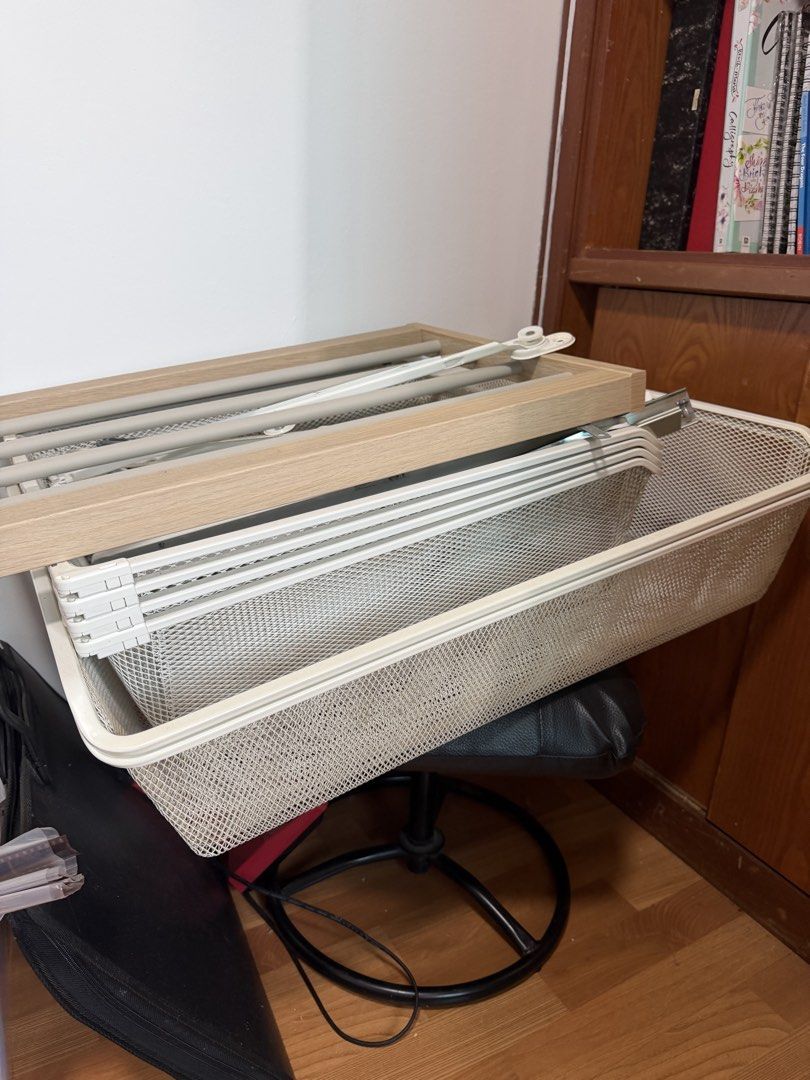 IKEA Komplement baskets (Category: Shelves, Cabinets & Racks) located in Singapore. Submitted by dran8 (Listing ID 1459636473, Image 1). Description: - used and slightly yellow but baskets are all intact with rails. $5 for each basket. $8 for big basket.