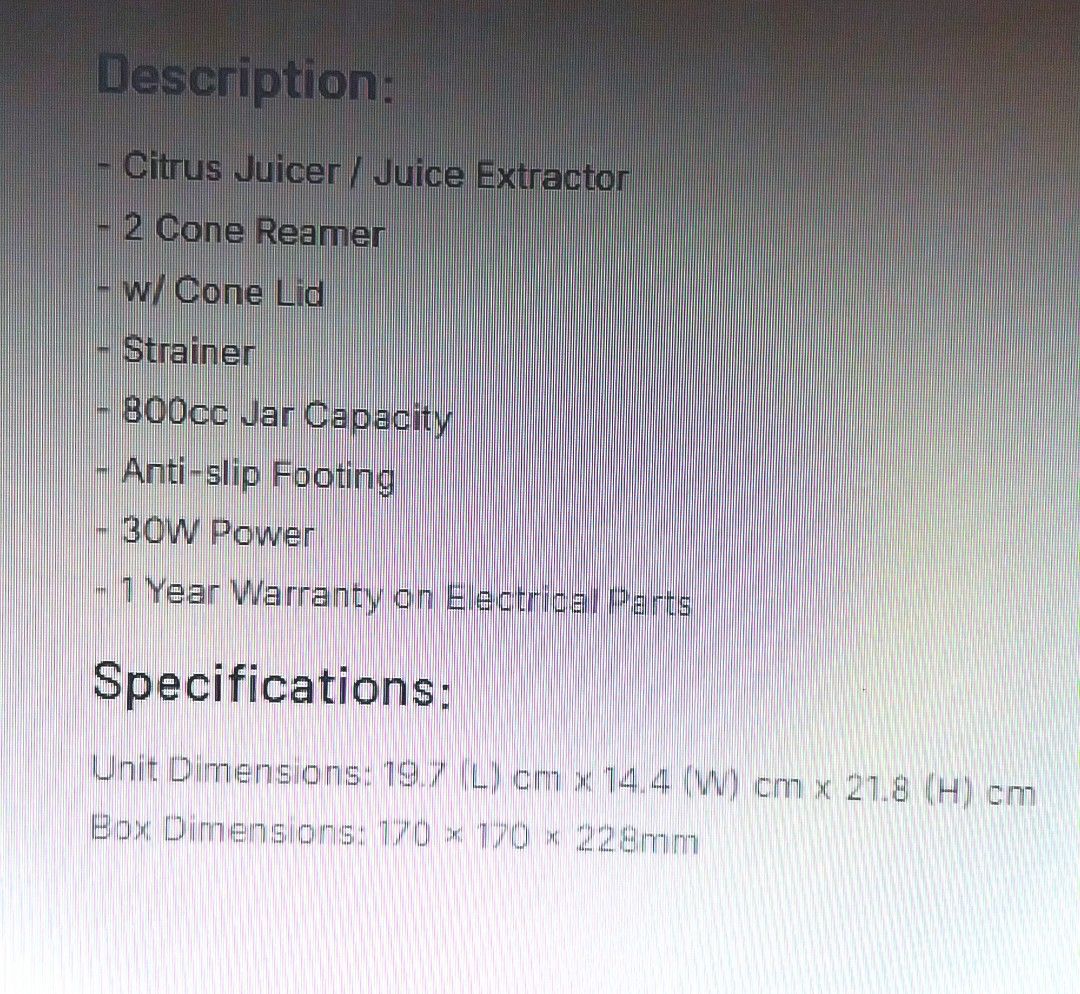 Imarflex Citrus Juicer/Juice Extractor (Category: Juicers, Blenders & Grinders) located in Cainta. Submitted by detheos7 (Listing ID 1459512546, Image 3). Description: (Price Negotiable) Imarflex Juice Extractor.