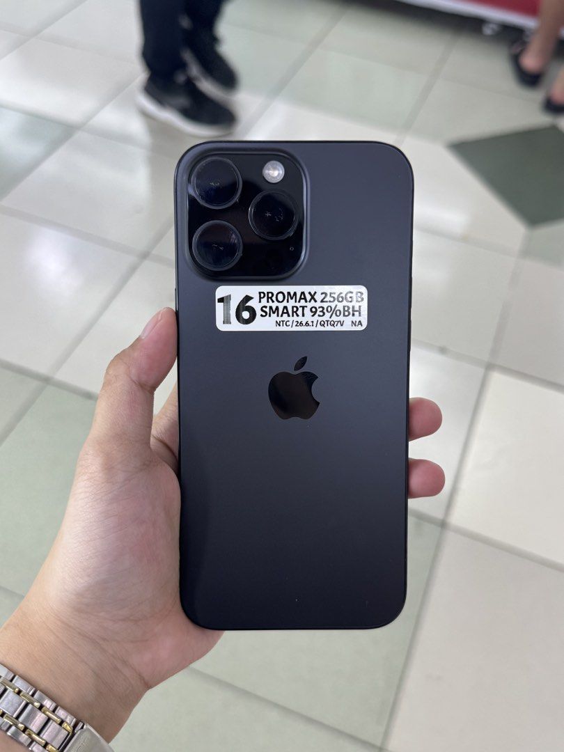 IPHONE 16 PROMAX 256GB 93%BH SMARTLOCK (Category: iPhone 16 Series) located in San Juan City. Submitted by aynaagadgets (Listing ID 1459660093, Image 1). Description: IPHONE 16 PROMAX 256GB SMARTLOCK SEPTEMBER 2026 STALL #: XB-07 FOR SALE | TRADE / SWAP PASS SA MGA SCAMMERS / THIRD PARTY (RFS: Buy and Sell) ⬇️DETAILS⬇️ •256 GB (Other storage is also available) •Black (Other color is also available but price may vary) •93%bh •NTC Variant •95% Smoo