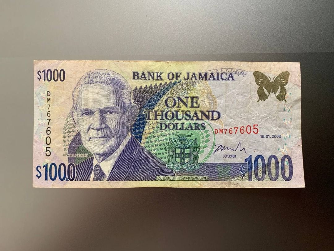 Jamaica 1000 Dollars Banknote (Category: Currency) located in Indang. Submitted by vykolektor (Listing ID 1459610114, Image 1). Description: Jamaica 1000 dollars Condition in photos.