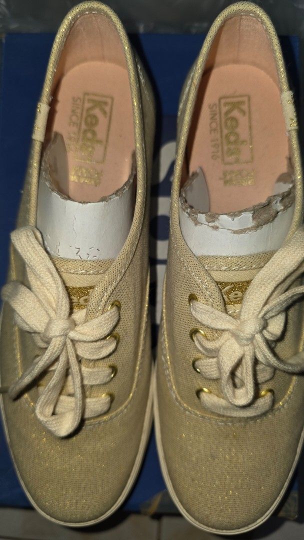 Keds Gold Glitter Platform Sneakers (Category: Sneakers) located in Rizal. Submitted by kaj18 (Listing ID 1459579423, Image 3). Description: Condition: 8/10 -still on good condition, dirt on rubber part is removable - Color: Gold with shimmer -Size: US 5.5 UK 3 EU 35.5 CM 22.5.