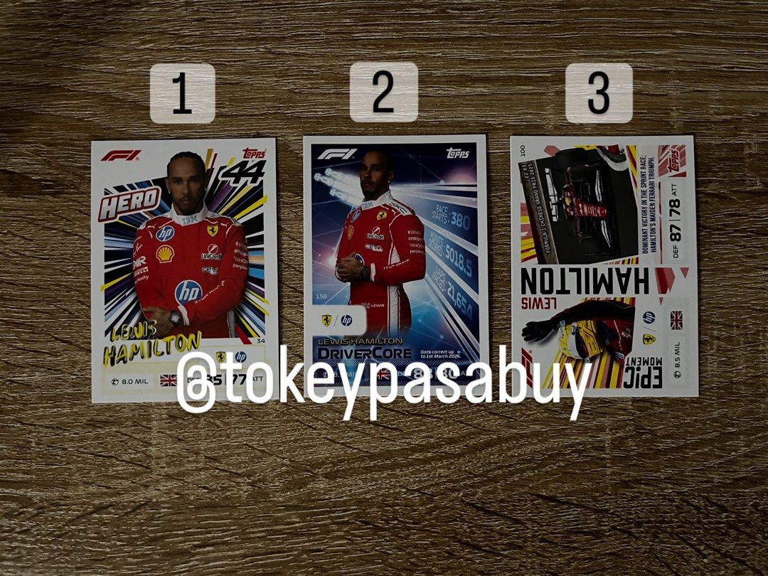 LEWIS HAMILTON F1 CARDS (Category: Raw Singles) located in Paranaque City. Submitted by tokeypasabuy (Listing ID 1457990671, Image 1). Description: DECLUTTERING 👌 READY TO SHIP 👌 LEWIS HAMILTON F1 CARDS 150 PHP EA MOP: Maribank/Bank Transfers MOD: SCO/JNT DM for Inquiries 😊.