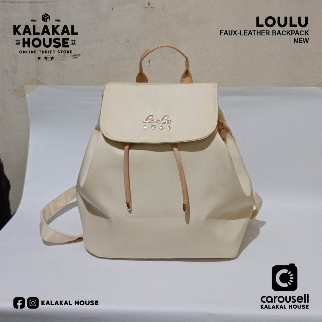 Loulu Faux-Leather Backpack (Category: Backpacks) located in Manila. Submitted by kalakalhouse (Listing ID 1459617462, Image 2). Description: LOULO FAUX-LEATHER BACKPACK SIZE: Side by side comparison with NEW ERA cap. Please see photo. CONDITION: New PRICE: ₱690.00 MEETUP: Sampaloc, Manila DELIVERY: J&T • Lalamove ISSUE: N/A NOTE 1: The background/environment and lighting in the first photo have been AI-generated or enhanced for presentation purp