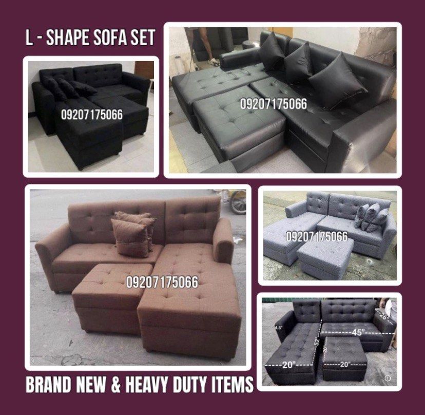 L-shape sofa (Category: Sofas) located in Manila. Submitted by d.dorothy (Listing ID 1459552175, Image 1). Description: SUPPLIER AND MANUFACTURER •HEAVY DUTY AND BRAND NEW ITEMS HOME FURNITURES SINGLE DECK (MILITARY FLAT BAR) •30”x75” = P1,600 •36”x75” = P1,800 •42”x75” = P2,700 •48”x75” = P3,000 •54”x75” = P3,400 SINGLE DECK (TUBE TYPE) •30”x75” = P2,200 •36”x75” = P2,500 •48”x75” = P2,800 •54”x75” = P3,200 •60”x75” = P3,500 SINGLE DECK (SPLIT T