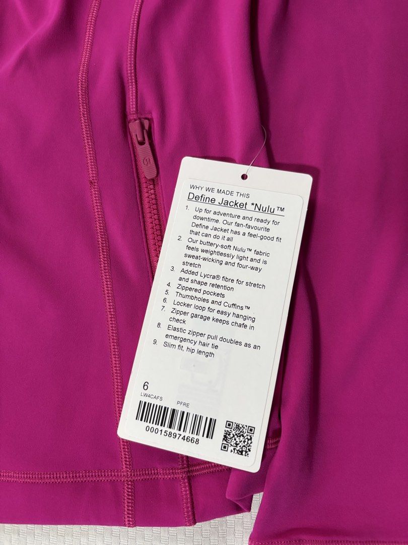 Lululemon Define Jacket Nulu (Category: Activewear) located in Las Pinas. Submitted by ziggyt (Listing ID 1459578909, Image 3). Description: On hand and ready to ship. Guaranteed original from Canada. Color: Pink Item posted are not affiliated with the brand..