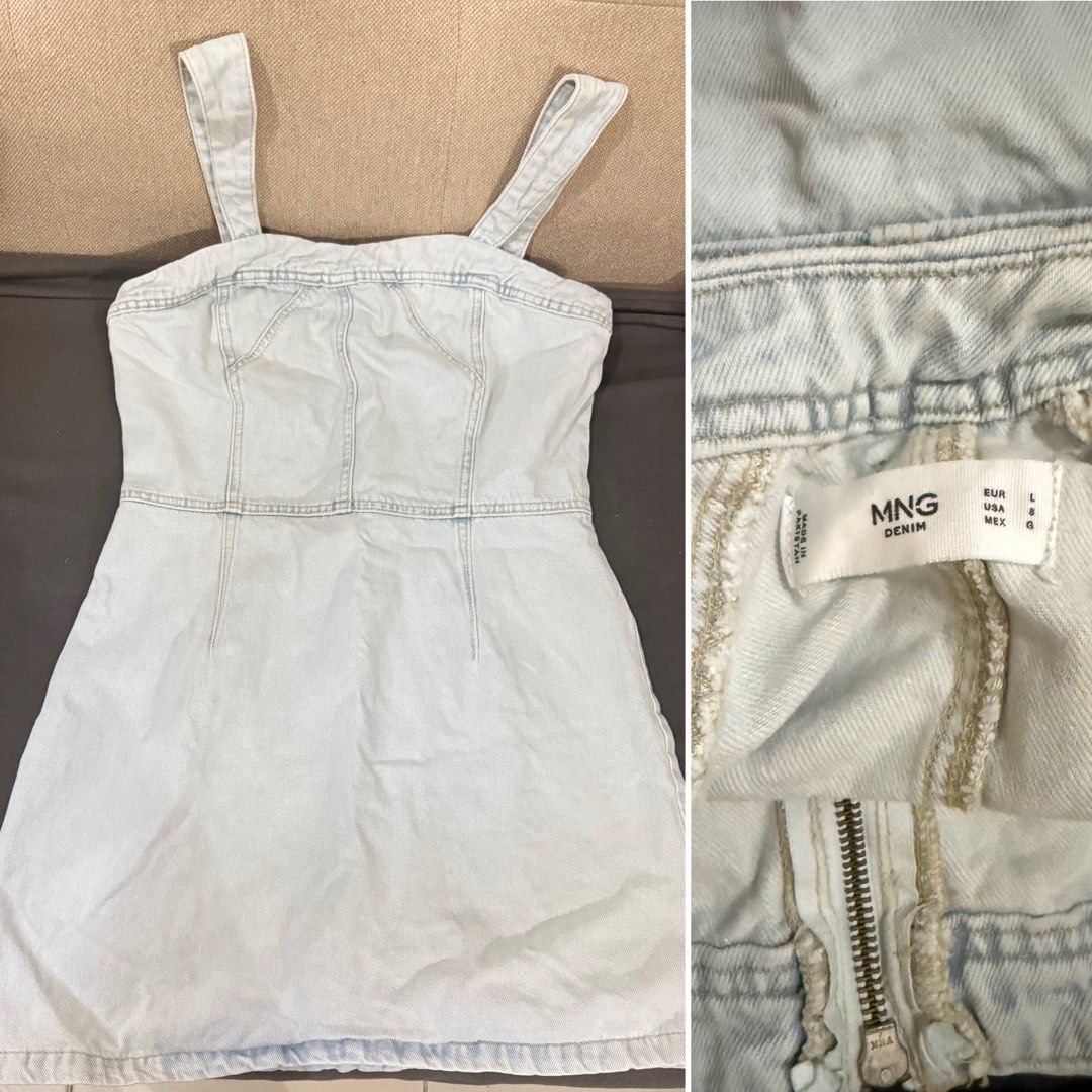 Mango Denim Light Wash Dress Size L (Category: Dresses) located in Paranaque City. Submitted by hebeandlili (Listing ID 1459568724, Image 1). Description: - MNG light wash denim pinafore dress - Strappy design - Zip closure at the back - A-line fit - Ideal for casual wear - Easy to style with a t-shirt underneath - Pairs well with sneakers or boots Wore once for just a few hours.