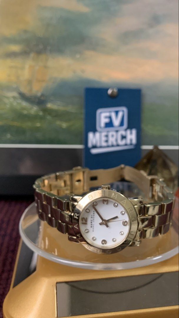Marc by Marc Jacobs- gold-tone Watch (Category: Women's Watches) located in Mandaluyong City. Submitted by fv_merch (Listing ID 1459631058, Image 3). Description: Marc by Marc Jacobs- gold-tone or rose gold-tone steel with linked metal bracelet strap -all original (dial, strap, etc) *All Stainless steel *water resistant 5 atm *women's watch Dial+Bezel Size: 2.2cm Strap size: 17.5cm Php 2500.