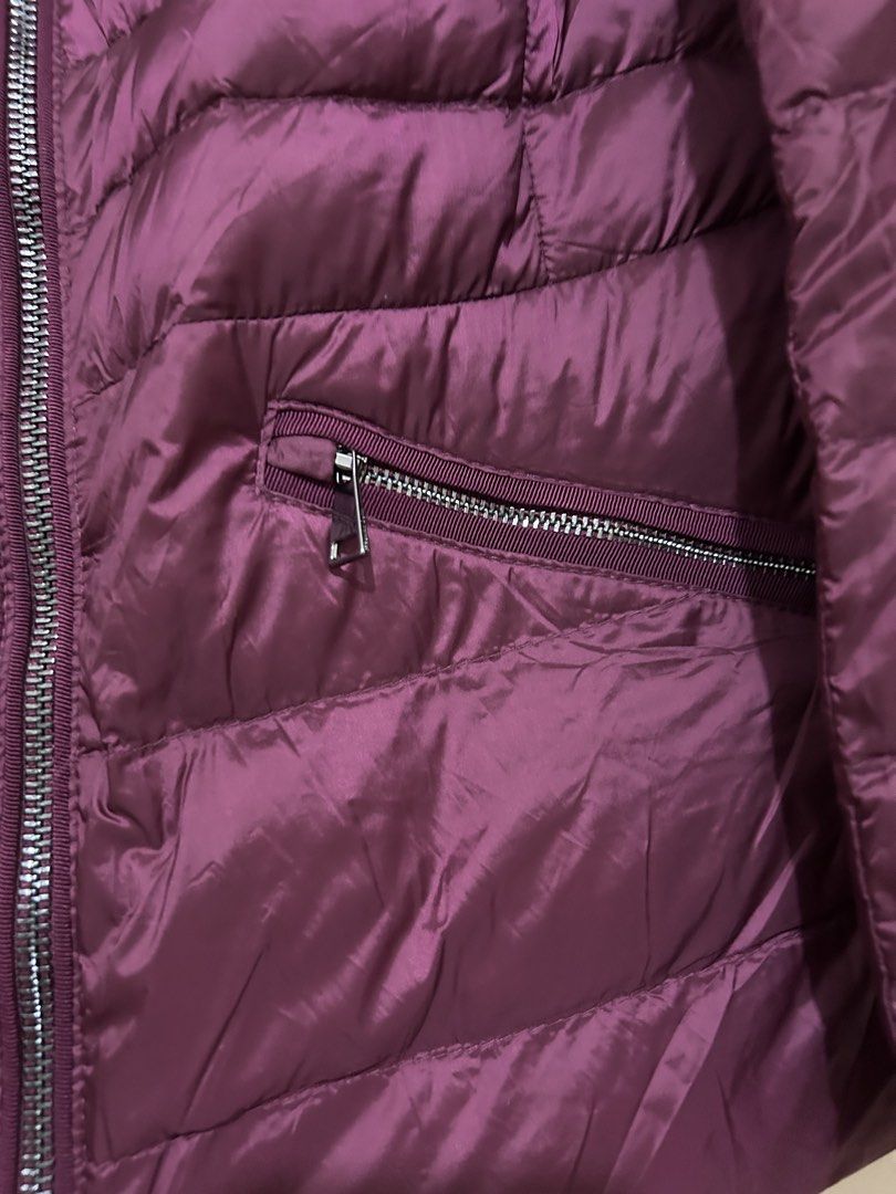 Massimo Dutti Purple Feather-Down Hooded Puffer Jacket XS (Category: Coats, Jackets and Outerwear) located in Manila. Submitted by shiecadapan (Listing ID 1459604333, Image 2). Description: Massimo Dutti hooded puffer in purple. Feather-down fill, zip-up front, zippered pockets. Pre-owned with no visible wear. Made in Vietnam..