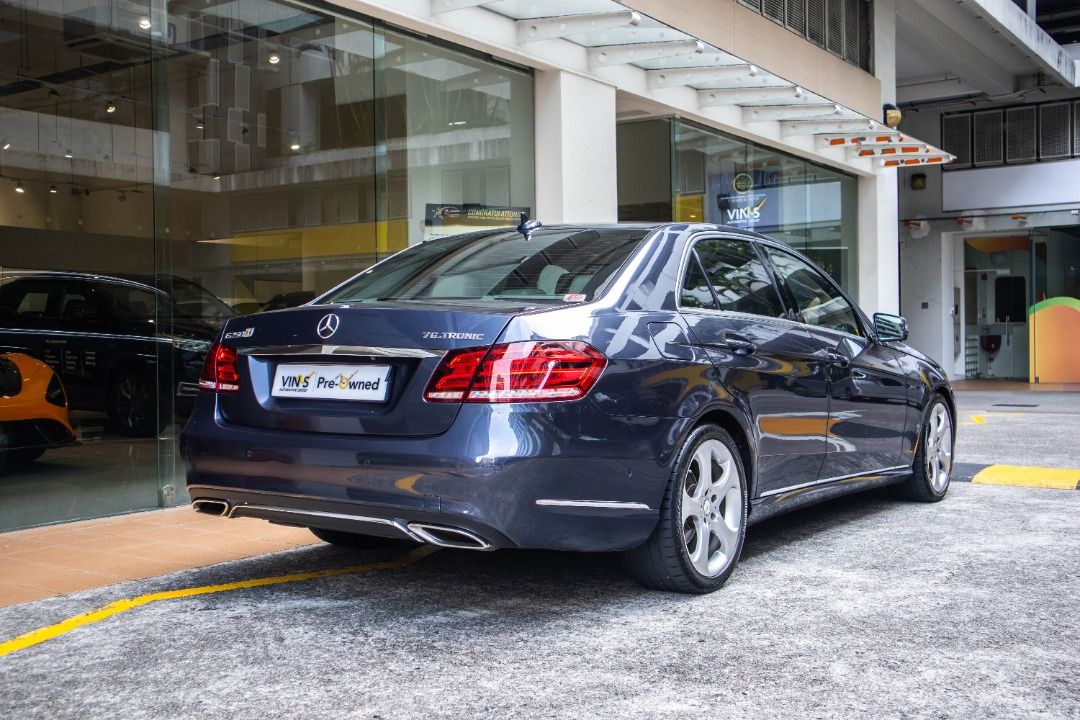 Mercedes-Benz Class E250 (COE till 04/2035) Auto (Category: Used Cars) located in Singapore. Submitted by vinsautogroup (Listing ID 1459573769, Image 3). Description: Consignment Unit Vehicle Features: 4 cylinder turbocharged petrol, 1991cc, around 210PS, torque 350Nm. Rear wheel drive, 7 speed automatic. Accessories: Audiophilic Audio & Soundproofing Upgrades Ethos Widescreen Android 14' display Full exterior respray in factory Covelline Blue Wh