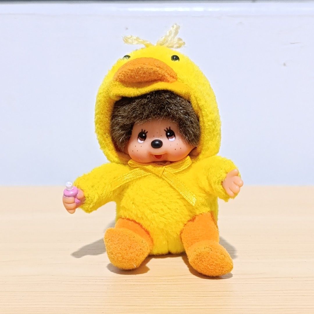 Monchhichi Duck Mascot Keychain (Category: Character Goods) located in Pasig City. Submitted by dy_avenue (Listing ID 1459607715, Image 1). Description: - monchhichi duck keychain charm - official sekiguchi, vintage - approx 8cm - as is, needs a little cleaning - from surplus - x sensi.
