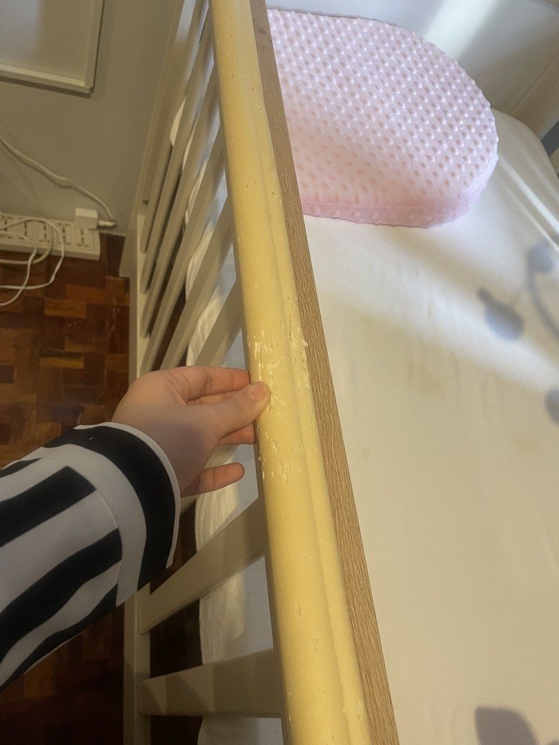 Mothercare crib (Category: Cots & Cribs) located in Pasig City. Submitted by emriepreloved (Listing ID 1459632459, Image 3). Description: - Mothercare crib - model: Luworth cot bed - White baby crib with natural wood trim - Mattress base is visible - Minor scuffs on wood trim, as pictured - Ideal for creating a beautiful nursery space Original price: 27k Selling for: 6000 (slightly negotiable for sure buyer) RFS: Switching to Montessori bed .