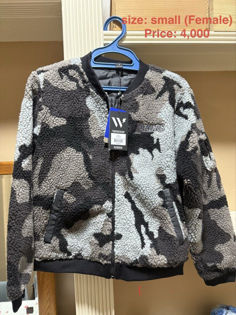 NBA jacket (Category: Coats, Jackets and Outerwear) located in Bacoor. Submitted by raycam (Listing ID 1459630642, Image 1). Description: LA LAKERS Womens Wild Collective Camo Sherpa Bomber.